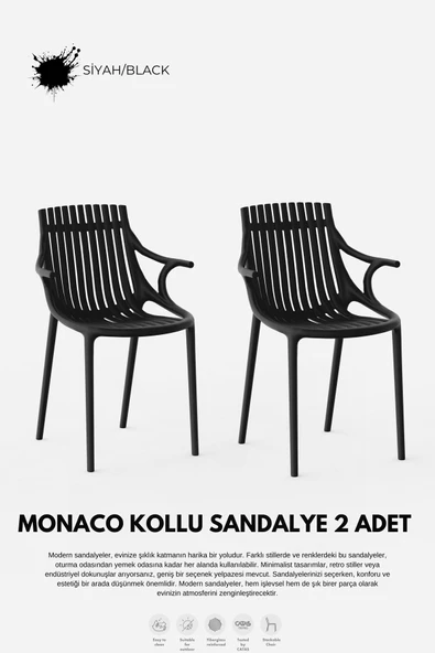 Daim Plastik MONAKO KOLLU  LÜX CAFE &  RESTAURANT  SANDALYESİ 2 Li Set ürün görseli 1