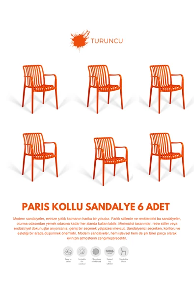 Daim Plastik Paris 6 Adet Kollu Lux Cafe & Restaurant Sandalyesi ürün görseli 1