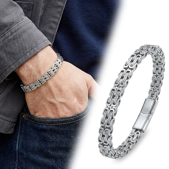? Premium Çiftli 4mm Kral Model Çelik Zincir Erkek Bileklik – Çelik Kilitli 31835B2D4 - 20 cm ürün görseli 1