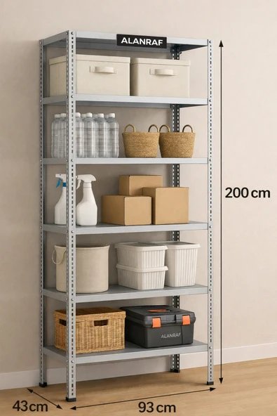 6 Katlı 43x93x200 Cm Galvaniz Çelik Raf - Depo, Arşiv, Kiler, Dosya, Market Rafı , Çelik Dolap ürün görseli 1