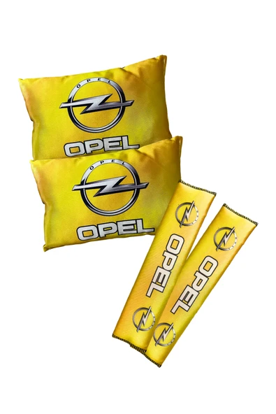 Opel Logolu Sarı Dijital Baskılı Araç Boyun Yastığı & Emniyet Kemer Pedi - 2’li Set ürün görseli 1
