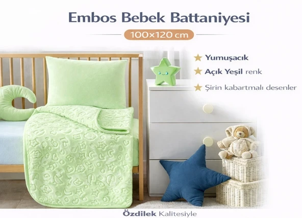 Özdilek Embos Bebek Battaniyesi (100x120)-Yeşil ürün görseli 1