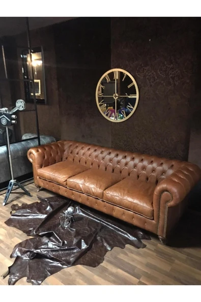 3A Mobilya 3a Pisa Hakiki Deri Chesterfield - Resim 5