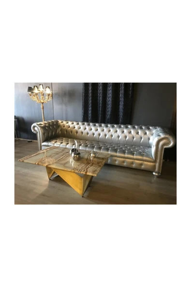 3A Mobilya Silver Leather Chesterfield - Resim 3