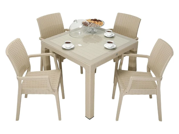 Norino Mandella Elit Rattan 90x90 Elit Koltuk Camlı Masa Takımı ÇÖLBEJİ ürün görseli 1