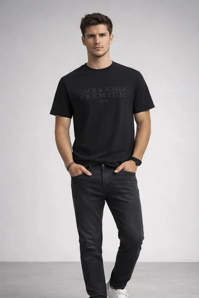 Jakc&jones 12292403 0 Yaka Erkek Tshirt - Siyah ürün görseli 1