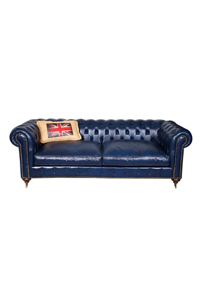 3A Mobilya Lacivert Hakiki Deri Chesterfield 230X90X80 CM ürün görseli 1