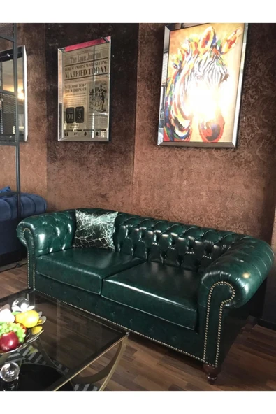3A Mobilya Dark Green Chesterfield Kanepe - Resim 3