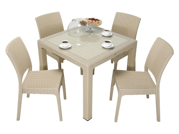 Norino Mandella Elit Rattan 90x90 Elit Sandalye Camlı Masa Takımı ÇÖLBEJİ ürün görseli 1