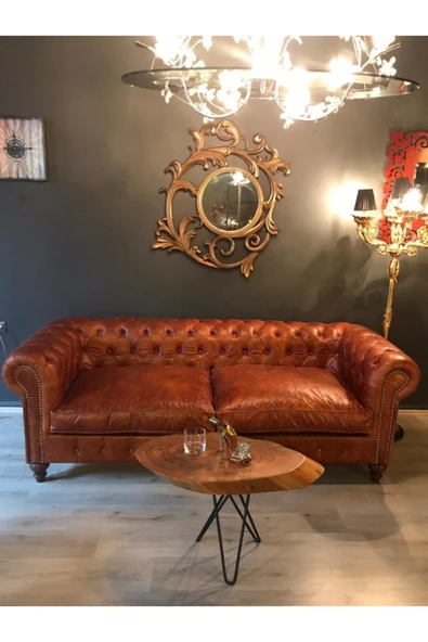 3A Mobilya Hakiki Deri Old Navy Chesterfield Taba ürün görseli 1