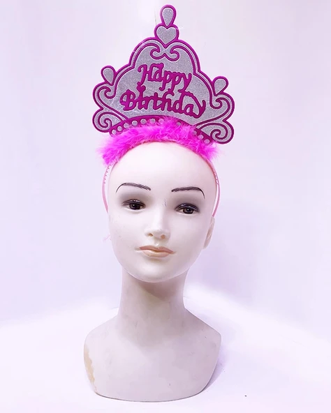 Happy Birthday Neon Pembe Renk Doğum Günü Tacı 24x15 cm P142873S4952 ürün görseli 1