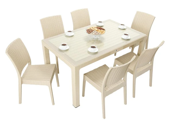 Norino Mandella Elit Rattan 90x150 Elit Sandalye Camlı Masa Takımı ÇÖLBEJİ ürün görseli 1