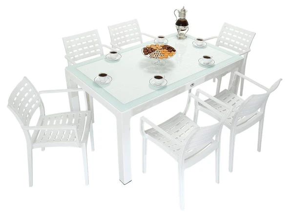Norino Mandella Wood 90x150 Cafe Koltuk Camlı Masa Takımı BEYAZ ürün görseli 1
