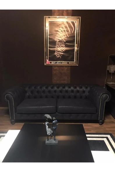 3A Mobilya Black Nubuk Chesterfield - Resim 2
