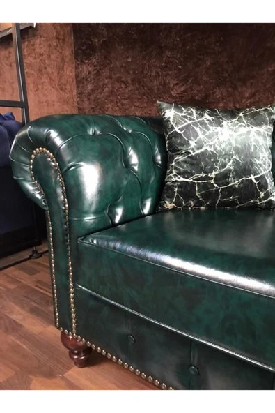 3A Mobilya Dark Green Chesterfield Kanepe - Resim 4