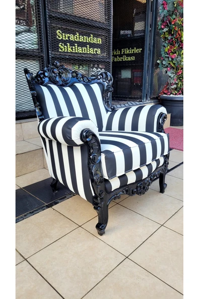 3A Mobilya 3A MOBİLYA BLACK & WHİTE OYMALI BERJER - Resim 5