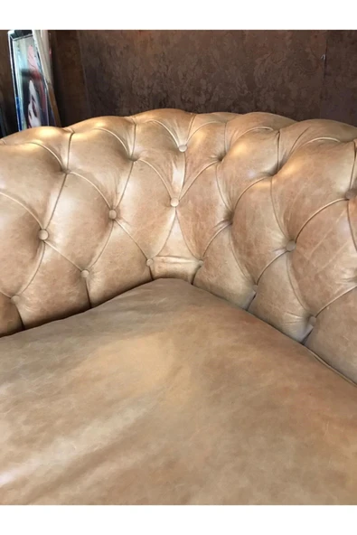 3A Mobilya 3a Bristol Taba Hakiki Deri Chesterfield - Resim 7