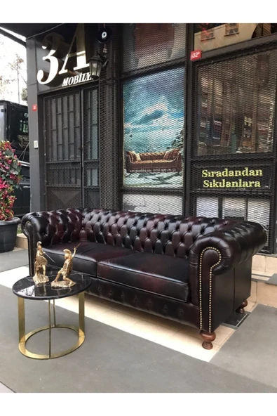 3A Mobilya Orlando Hakiki Deri Chesterfield - Resim 2
