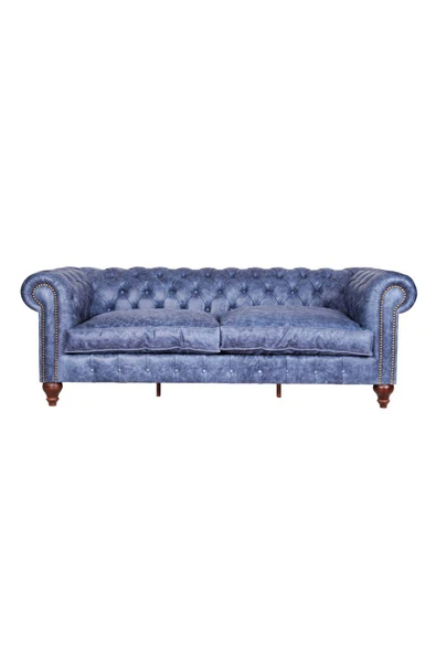 3A Mobilya Mavi Deri Kanepe 230x90x80 cm - Resim 2