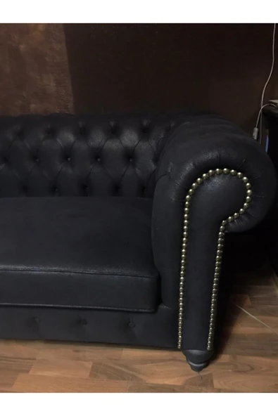 3A Mobilya Black Nubuk Chesterfield - Resim 4