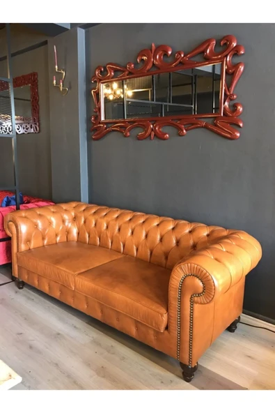 3A Mobilya Hakiki Deri Maya Taba Chesterfield - Resim 3