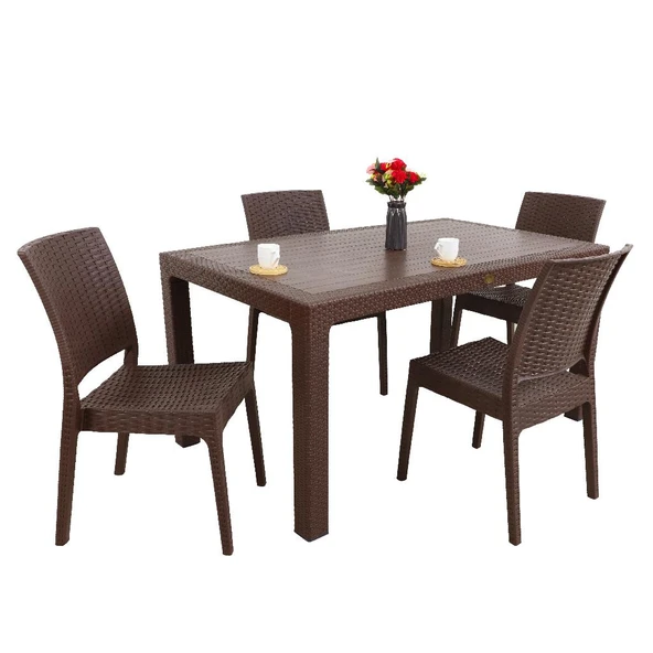 Norino Mandella Elit Rattan 90x150 4 kişilik Elit Sandalye Masa Takımı Kahverengi ürün görseli 1