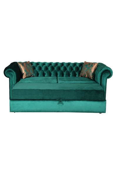 3A Mobilya Zümrüt Yeşili Yataklı Chesterfield 230X90X80 CM ürün görseli 1