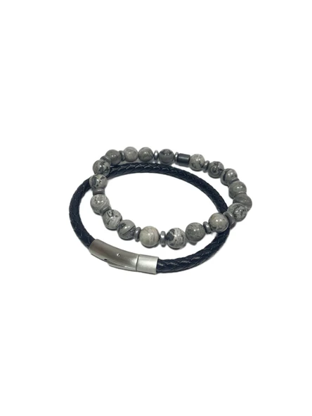 JTSS26BLK1701 HAKİKİ DERİ PASLANMAZ ÇELİK KİLİT SERPANTİN DOĞALTAŞ MAZI AĞACI KUTULU GARANTİLİ SERTİFİKALI JANTİ KOMBİN BİLEKLİK ürün görseli 1