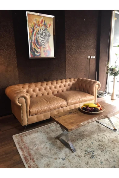 3A Mobilya 3a Bristol Taba Hakiki Deri Chesterfield ürün görseli 1