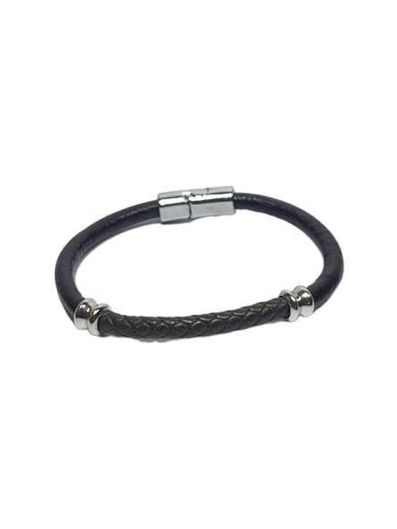 JTSS26BLK1788 ALAŞIMLI METAL KİLİT HAKİKİ DERİ JANTİ BİLEKLİK ürün görseli 1