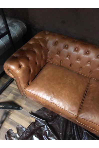 3A Mobilya 3a Pisa Hakiki Deri Chesterfield - Resim 4