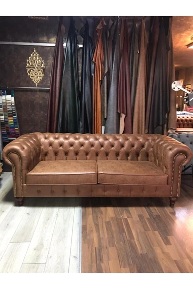 3A Mobilya Taba Nubuk Chesterfield ürün görseli 1