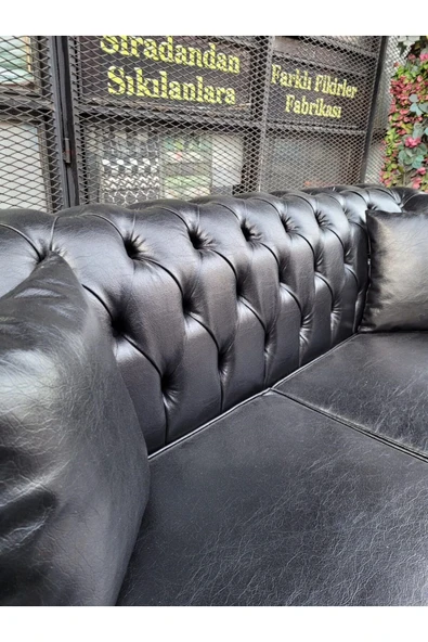 3A Mobilya 3A MOBİLYA BLACK DERİ CHESTERFİELD - Resim 4