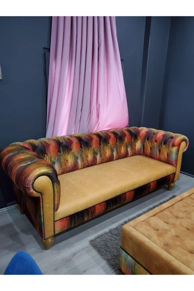 3A Mobilya Ely Chesterfield Berjer Ve Puf Takımı - Resim 3