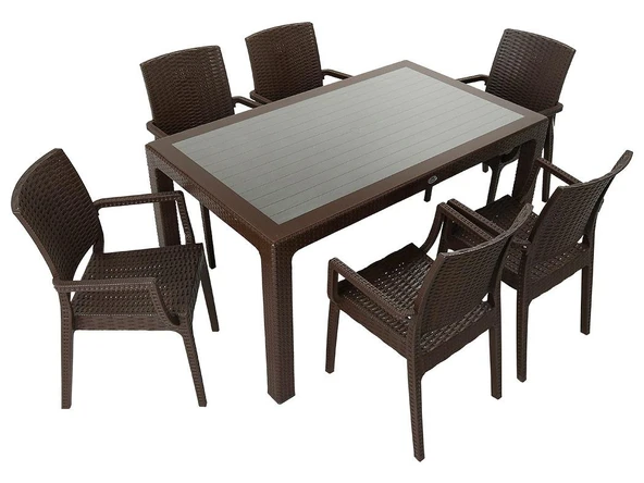 Norino Mandella Elit Rattan 90x150 Elit Koltuk Camlı Masa Takımı KAHVERENGİ ürün görseli 1