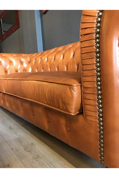 3A Mobilya Hakiki Deri Maya Taba Chesterfield - Resim 4