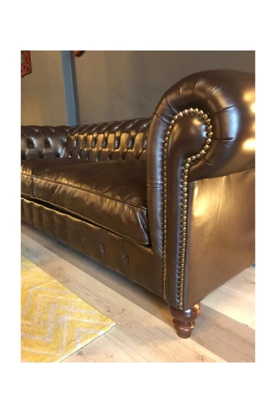 3A Mobilya Hakiki Deri Swensea Chesterfield ürün görseli 1