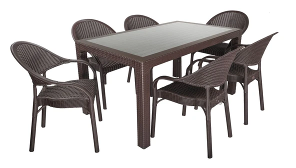 Norino Mandella Elit Rattan 90x150 Eylül Koltuk Camlı Masa Takımı Kahverengi ürün görseli 1