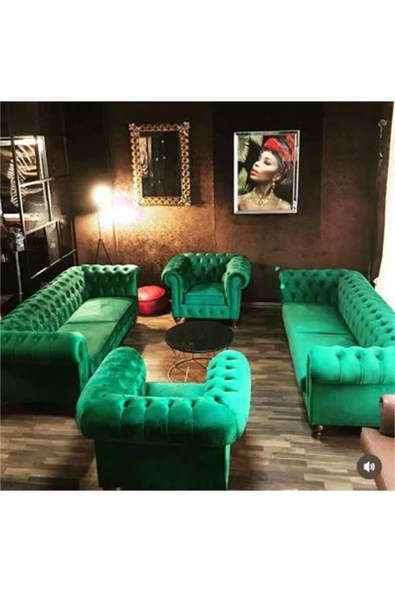 3A Mobilya 3A MOBİLYA ZÜMRÜT YEŞİLİ CHESTERFIELD TAKIMI 3+3+1+1 ürün görseli 1