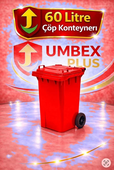 Umbex Plus-60 Lt Kırmızı Çöp Konteyneri Çöp Kovası ürün görseli 1