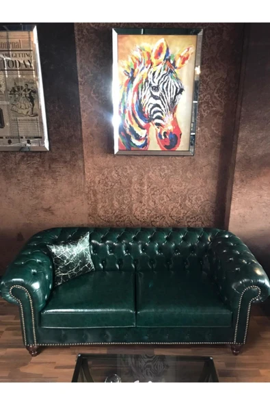 3A Mobilya Dark Green Chesterfield Kanepe - Resim 6
