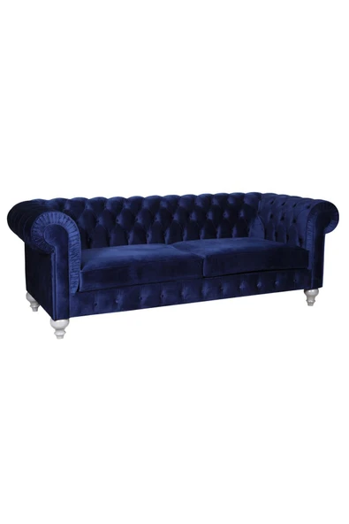 3A Mobilya Dark Blue Velvet Chesterfield 230X90X80 CM ürün görseli 1