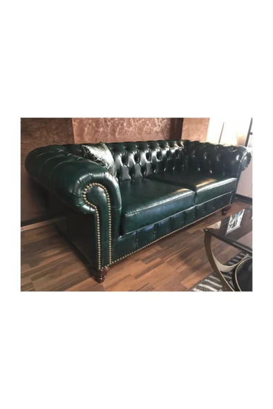 3A Mobilya Dark Green Chesterfield Kanepe - Resim 2