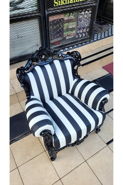 3A Mobilya 3A MOBİLYA BLACK & WHİTE OYMALI BERJER - Resim 6