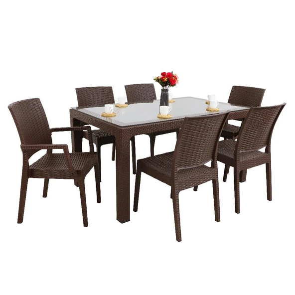 Norino Mandella Elit Rattan 90x150 2 Elit Koltuk 4 Elit Sandalye Camlı Masa Takımı Kahverengi ürün görseli 1