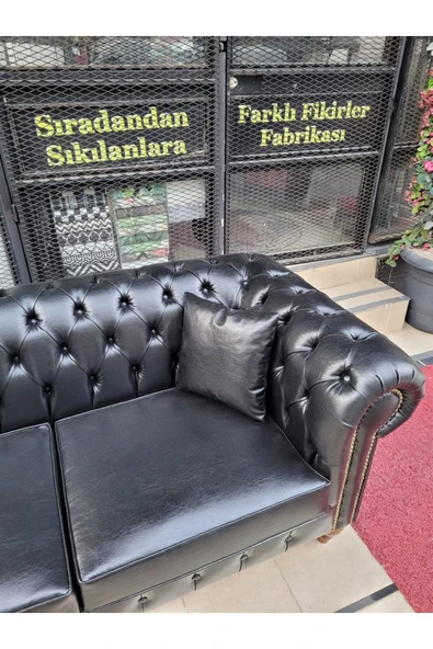 3A Mobilya 3A MOBİLYA BLACK DERİ CHESTERFİELD - Resim 3