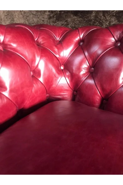 3A Mobilya Premium Red Hakiki Deri Chesterfield - Resim 3