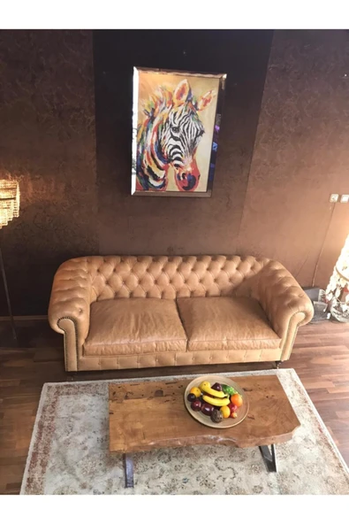 3A Mobilya 3a Bristol Taba Hakiki Deri Chesterfield - Resim 6