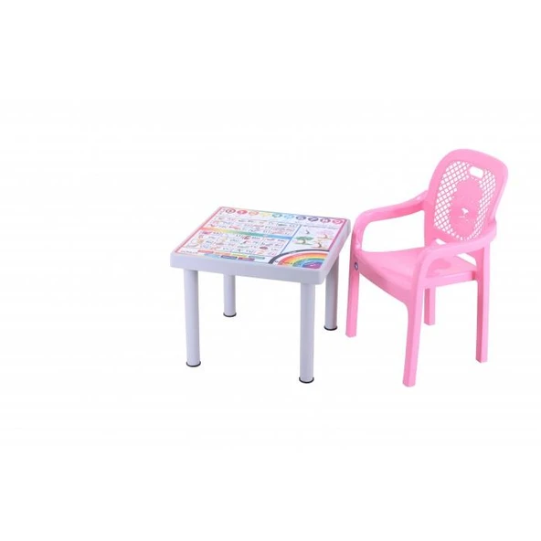 Norino Sağlam Plastik Mandella Rubi Türkçe Desenli Çocuk Masası 1 Adet Rubi Çocuk Koltuk Pembe ürün görseli 1
