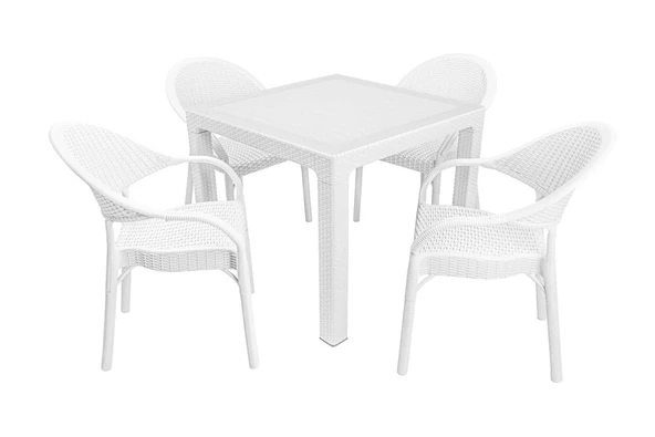 Norino Mandella Elit Rattan 90x90 Eylül Koltuk Camlı Masa Takımı Beyaz ürün görseli 1